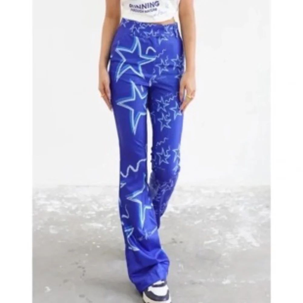 Blue Star Print High-Waist Pants